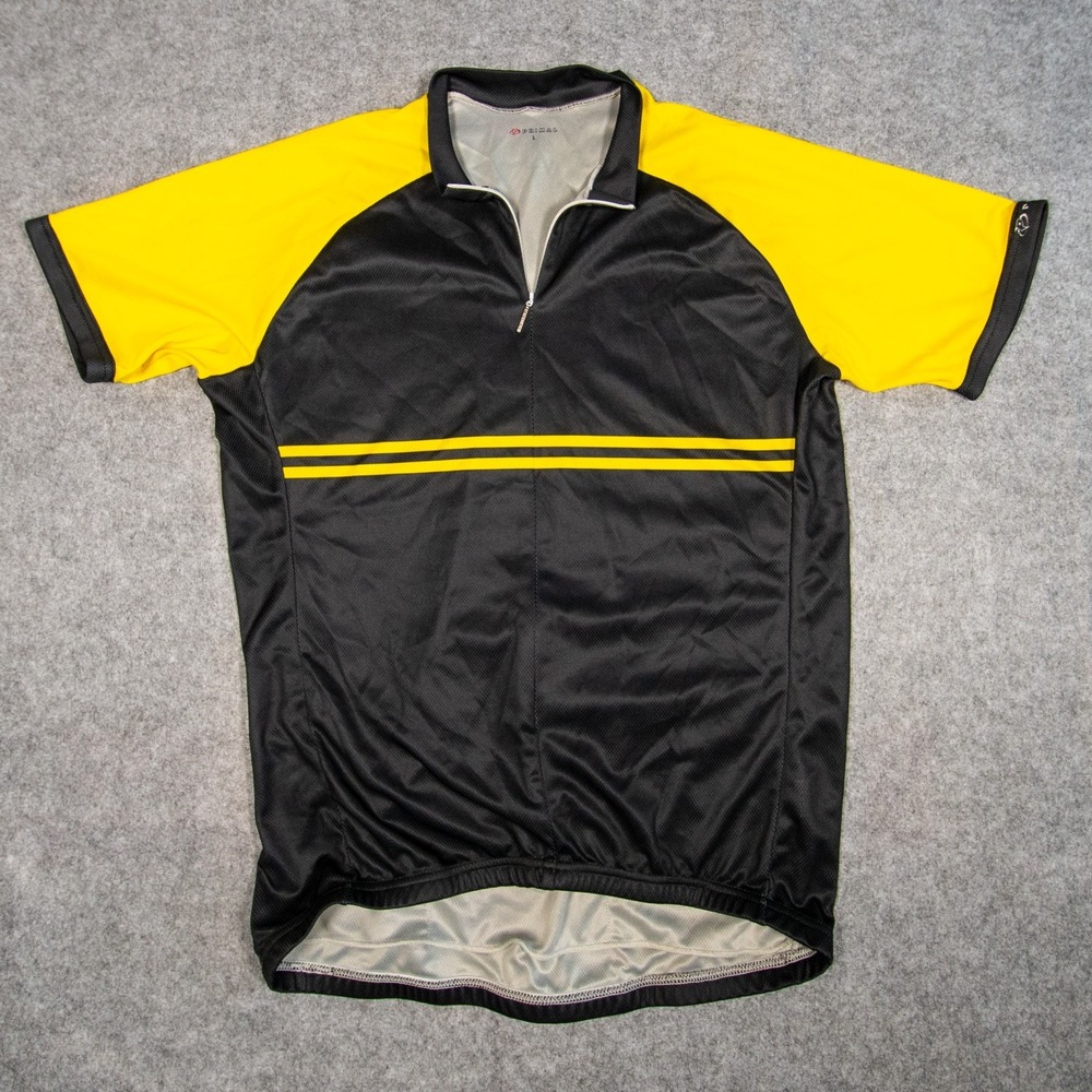 Primal Wear Black Yellow Striped Cycling Jersey L 1/4 Zip Road Bike Tech Pocket